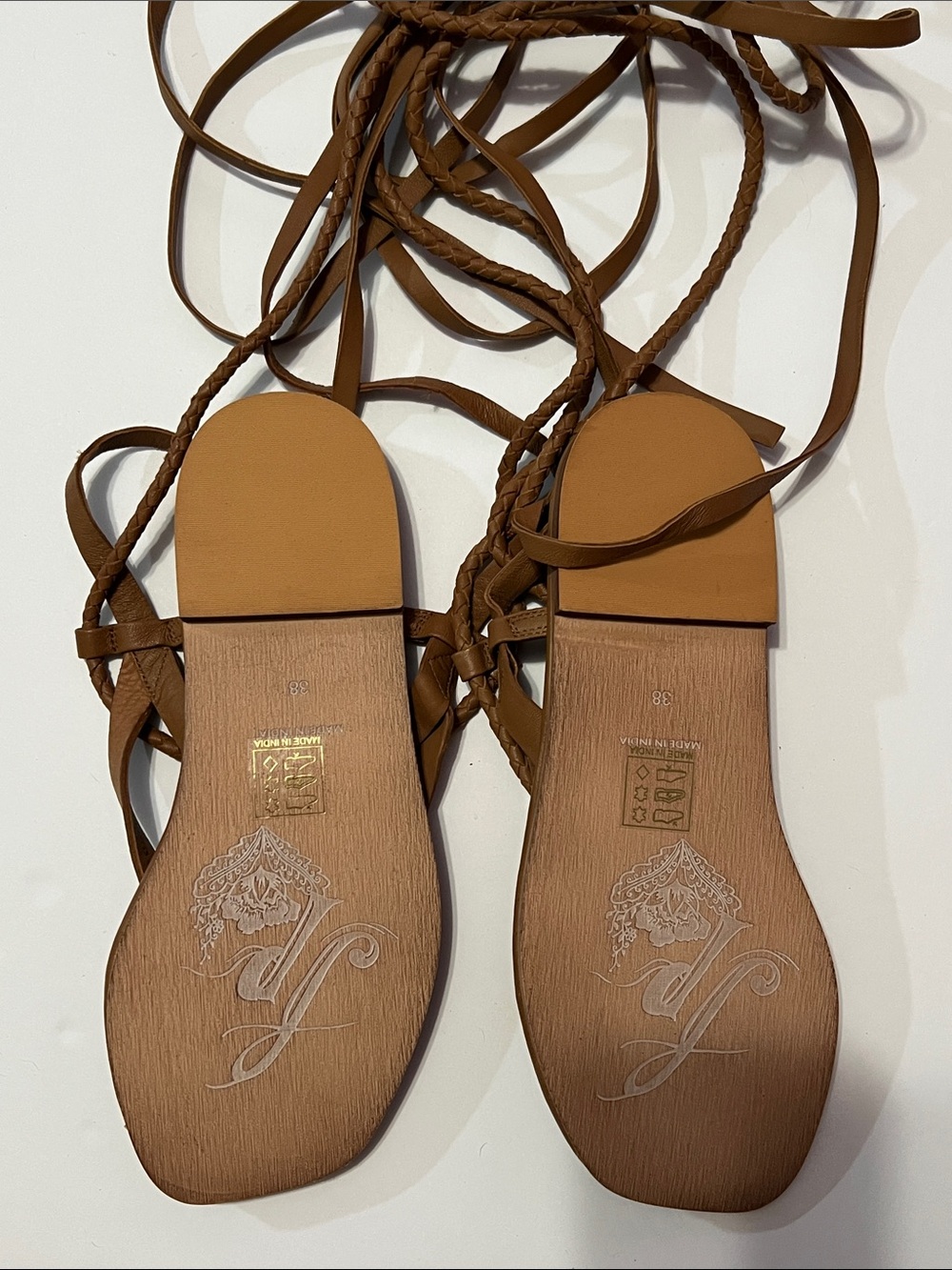 Free People Cognac Braided Lace-Up Sandals Gladiator new size 38 - Picture 2 of 2